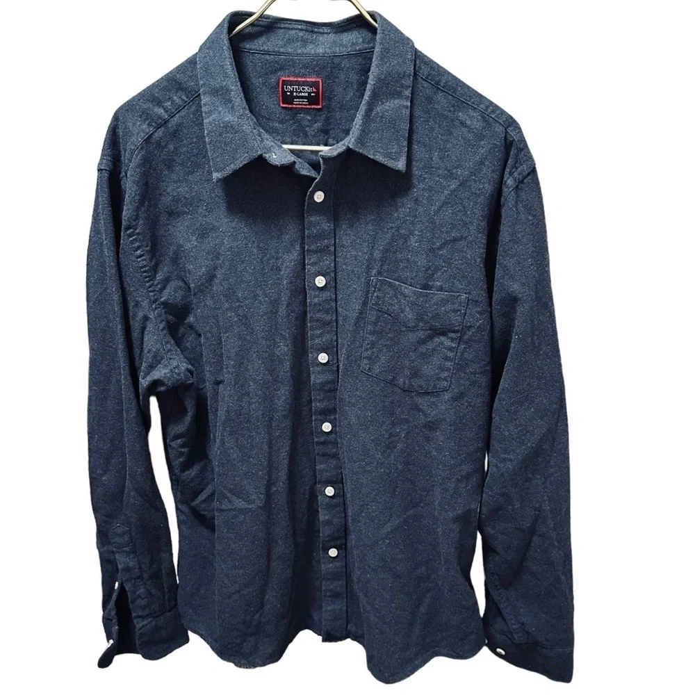 UNTUCKit Navy Blue Regular Fit Flannel Sherwood Shirt Men's Size X-Large EUC - Picture 6 of 6
